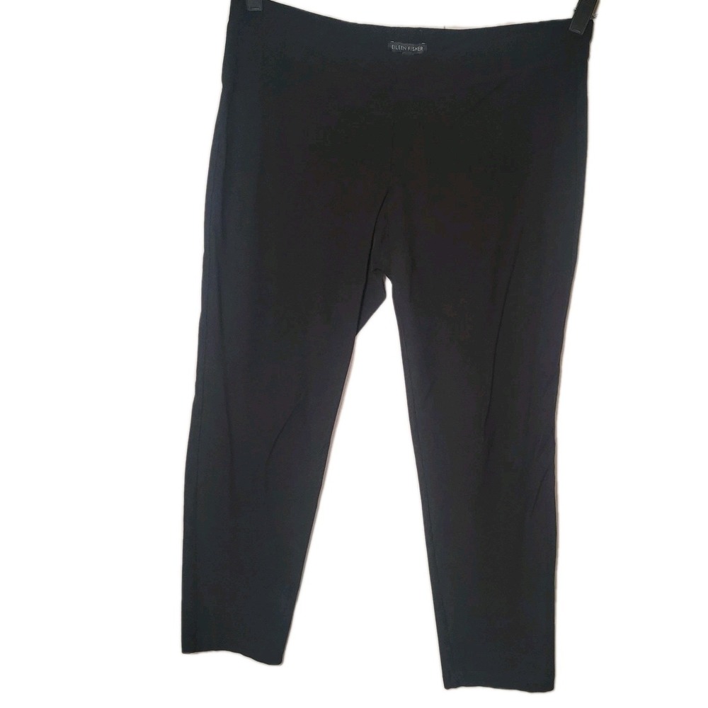 Eileen Fisher Straight Leg Pull On Pants Large Black Stretch Comfy Casual Work